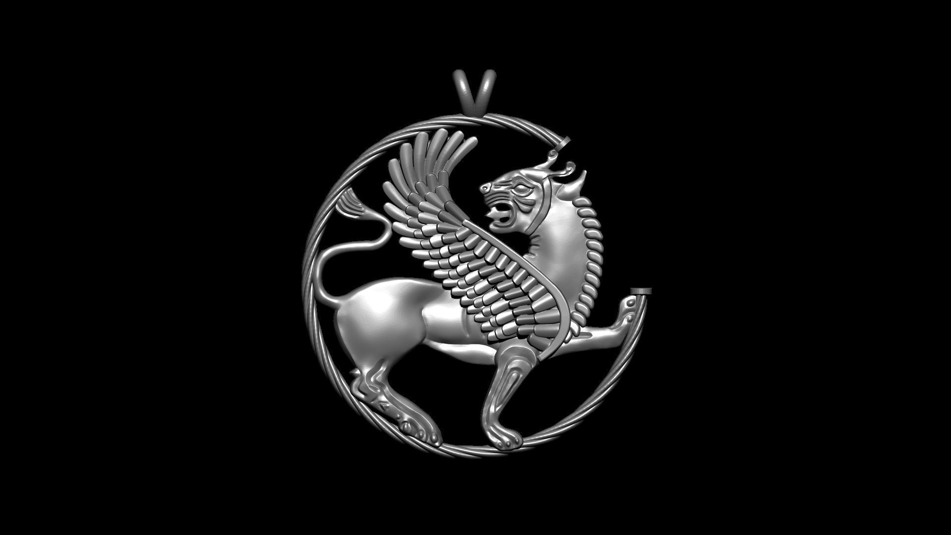 shirdal silver pendant with lion 3D print model_4