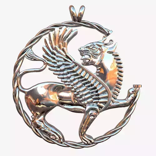 shirdal silver pendant with lion 3D print model
