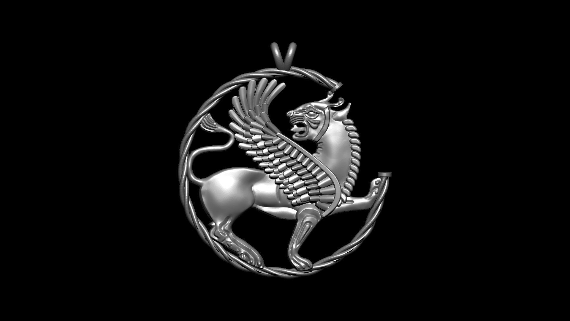 shirdal silver pendant with lion 3D print model_5