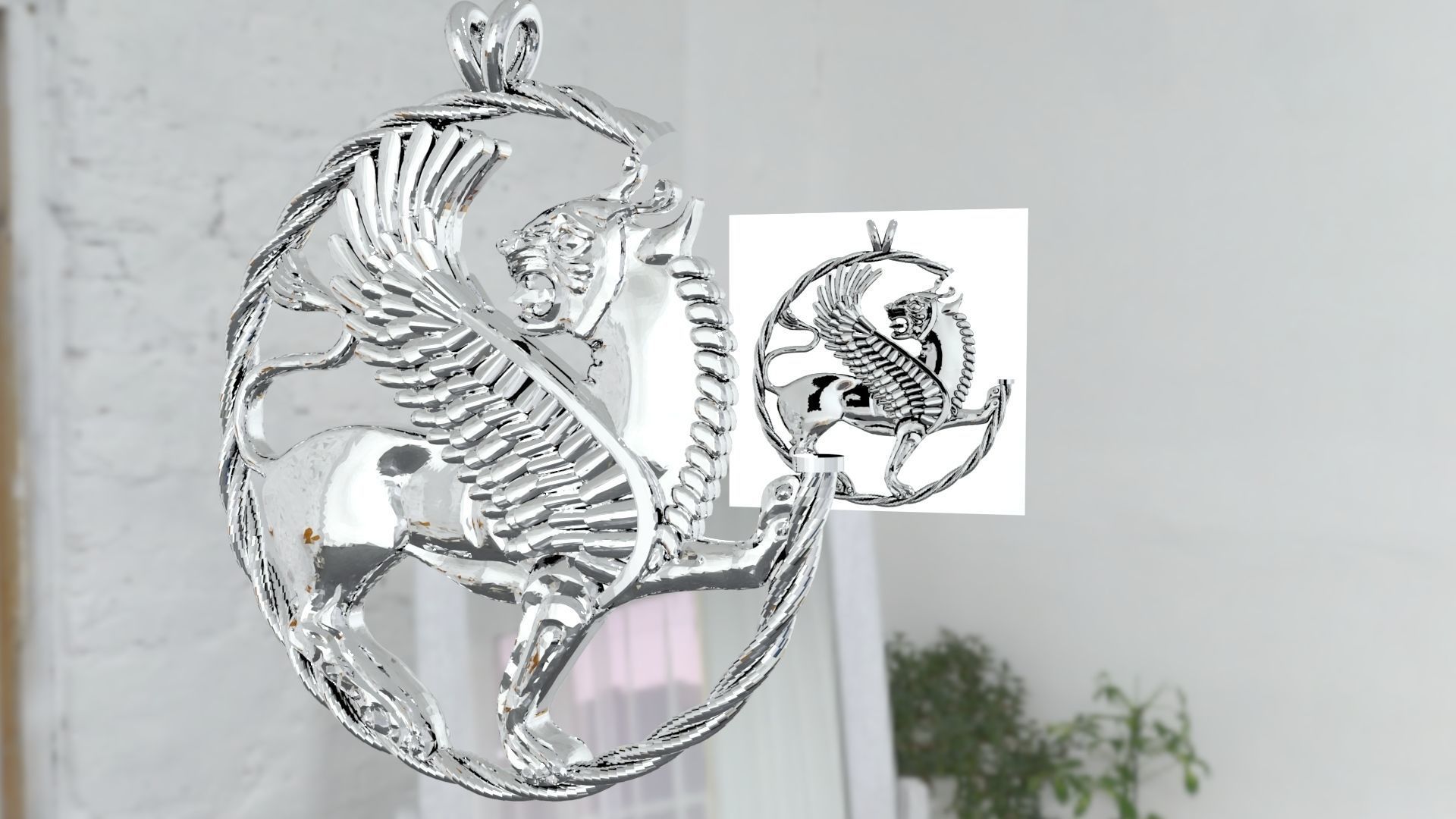 shirdal silver pendant with lion 3D print model_6