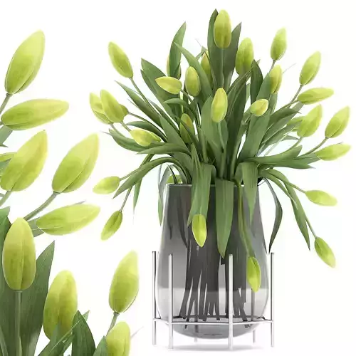Bouquet of green tulips in a Vase 116 3D model