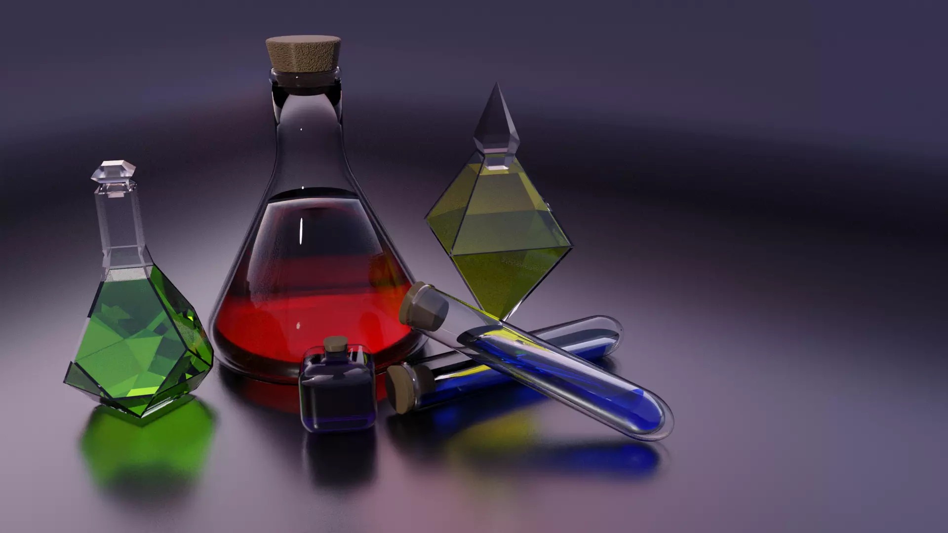 Different colors potions Free low-poly 3D model_0
