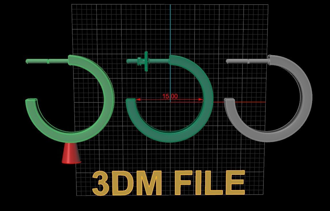 Earring Hoop Box Opened Back 15mm inside Width 3D print model_3