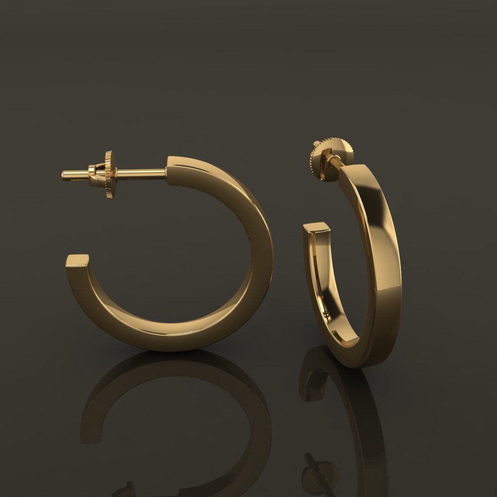 Earring Hoop Box Opened Back 15mm inside Width 3D print model_1