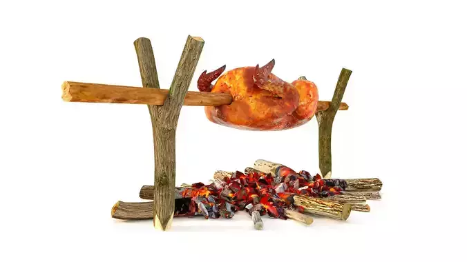 Chicken roasted on grill 3D model