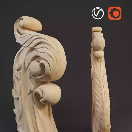 COLUMN carved wood carvings Low-poly 3D model