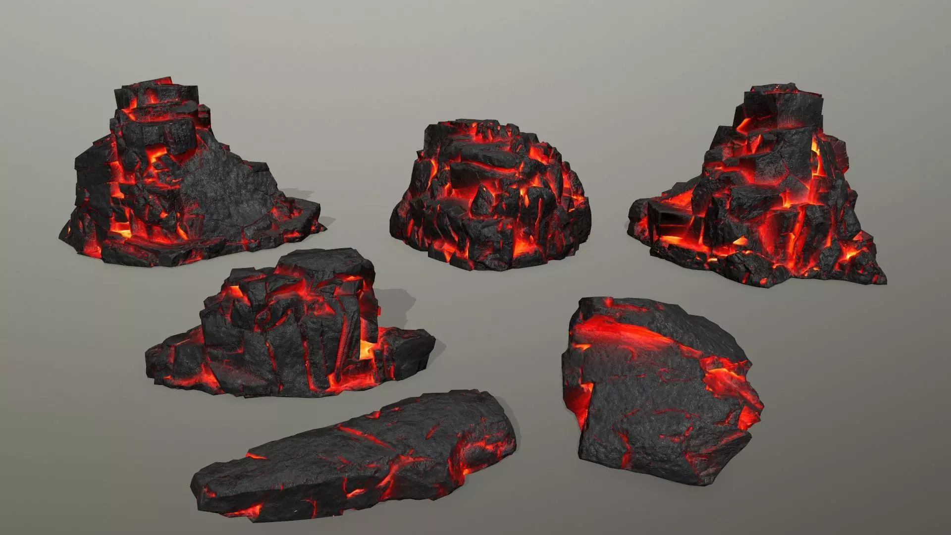 Rock Set piece of lava Low-poly 3D model_0
