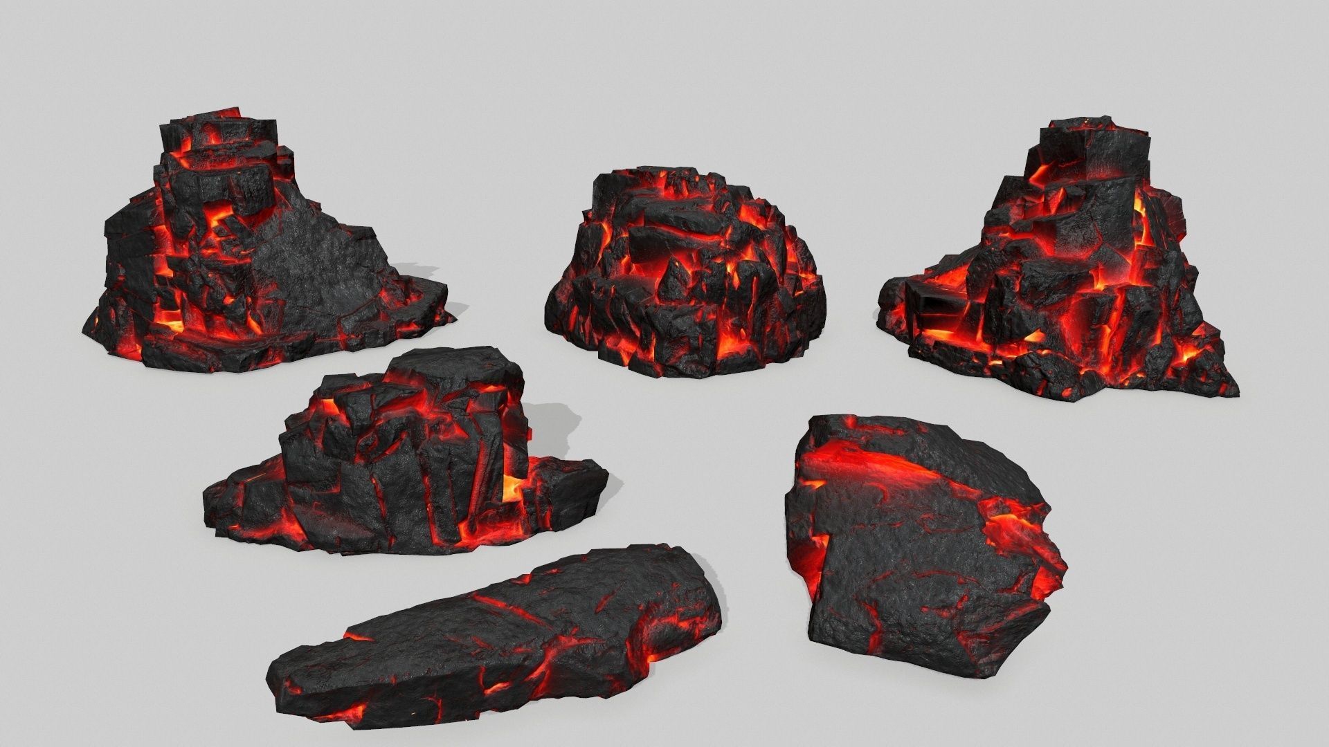 Rock Set piece of lava Low-poly 3D model_1