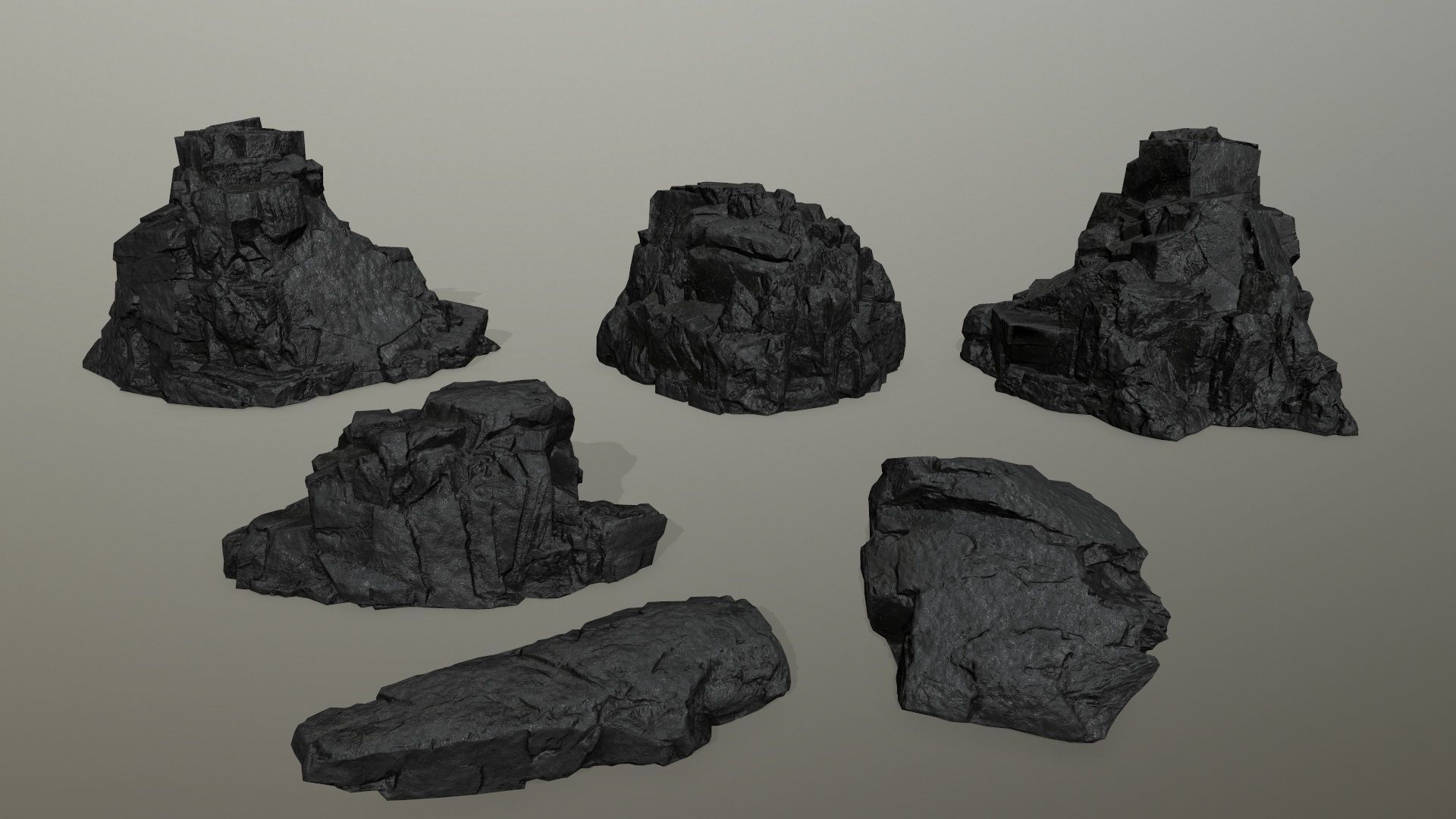 Rock Set piece of lava Low-poly 3D model_2