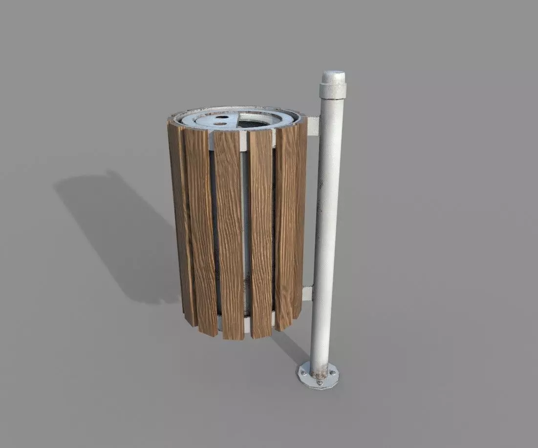 Wooden Trashbin PBR Low-poly 3D model