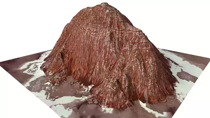 Red Snow ICE Mountain Canyon Desert Low Poly Terrain Rock 3
