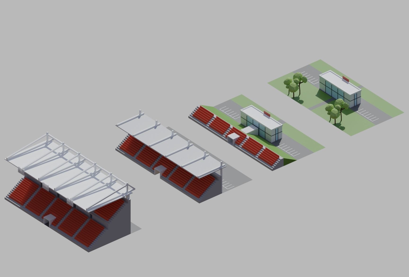 Stadium simple poly kit 5 levels Low-poly 3D model_15