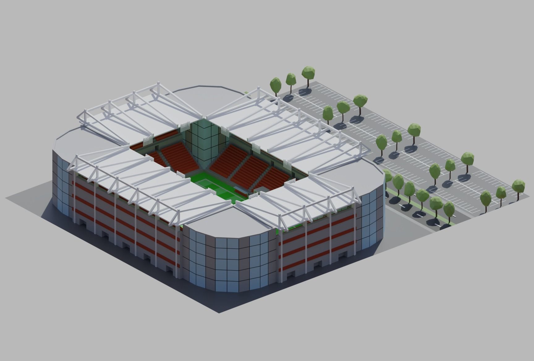 Stadium simple poly kit 5 levels Low-poly 3D model_11