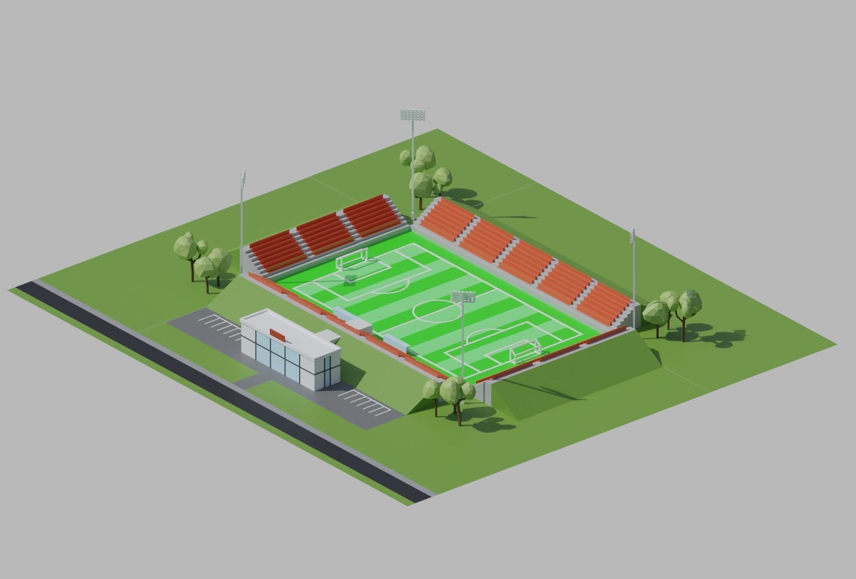 Stadium simple poly kit 5 levels Low-poly 3D model_4