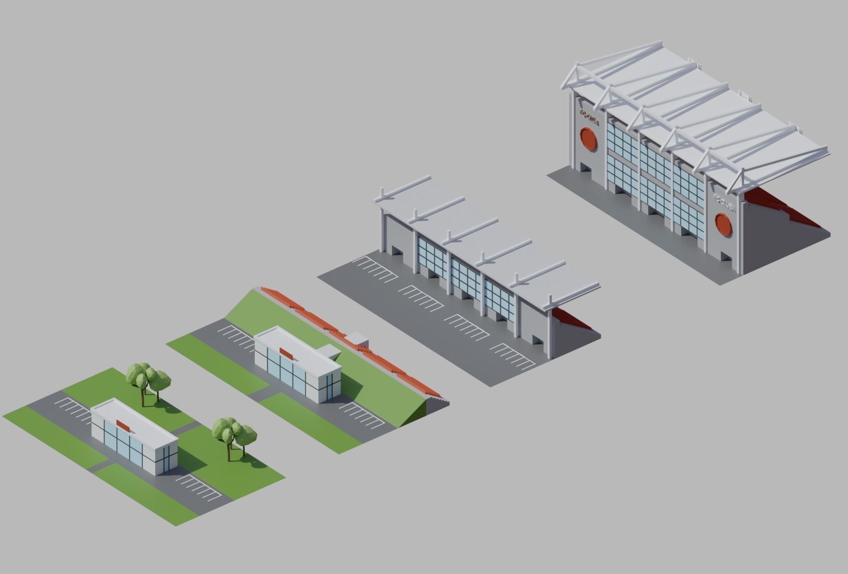 Stadium simple poly kit 5 levels Low-poly 3D model_14