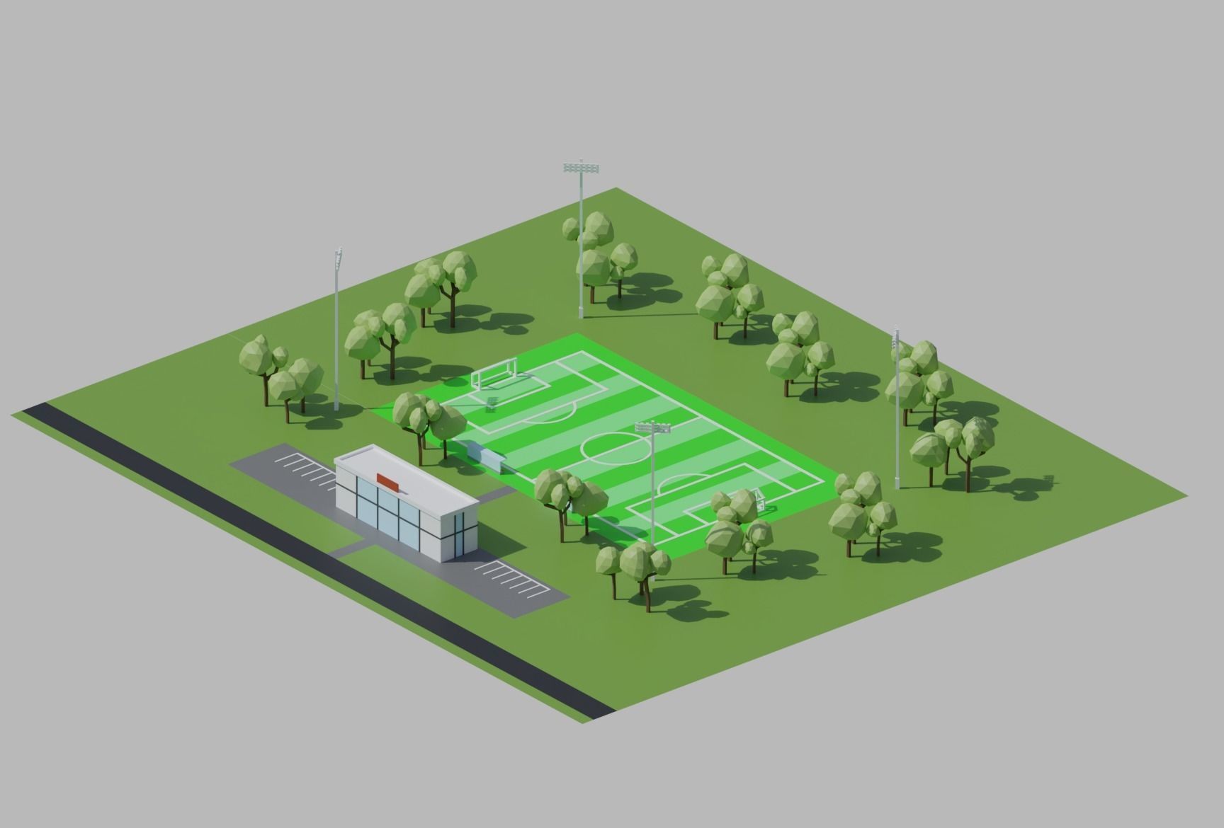 Stadium simple poly kit 5 levels Low-poly 3D model_2