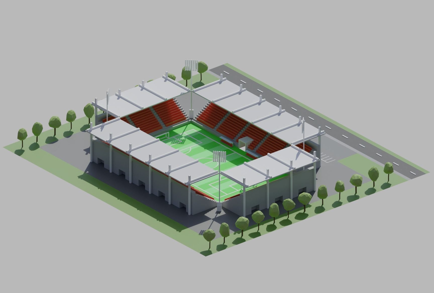 Stadium simple poly kit 5 levels Low-poly 3D model_7