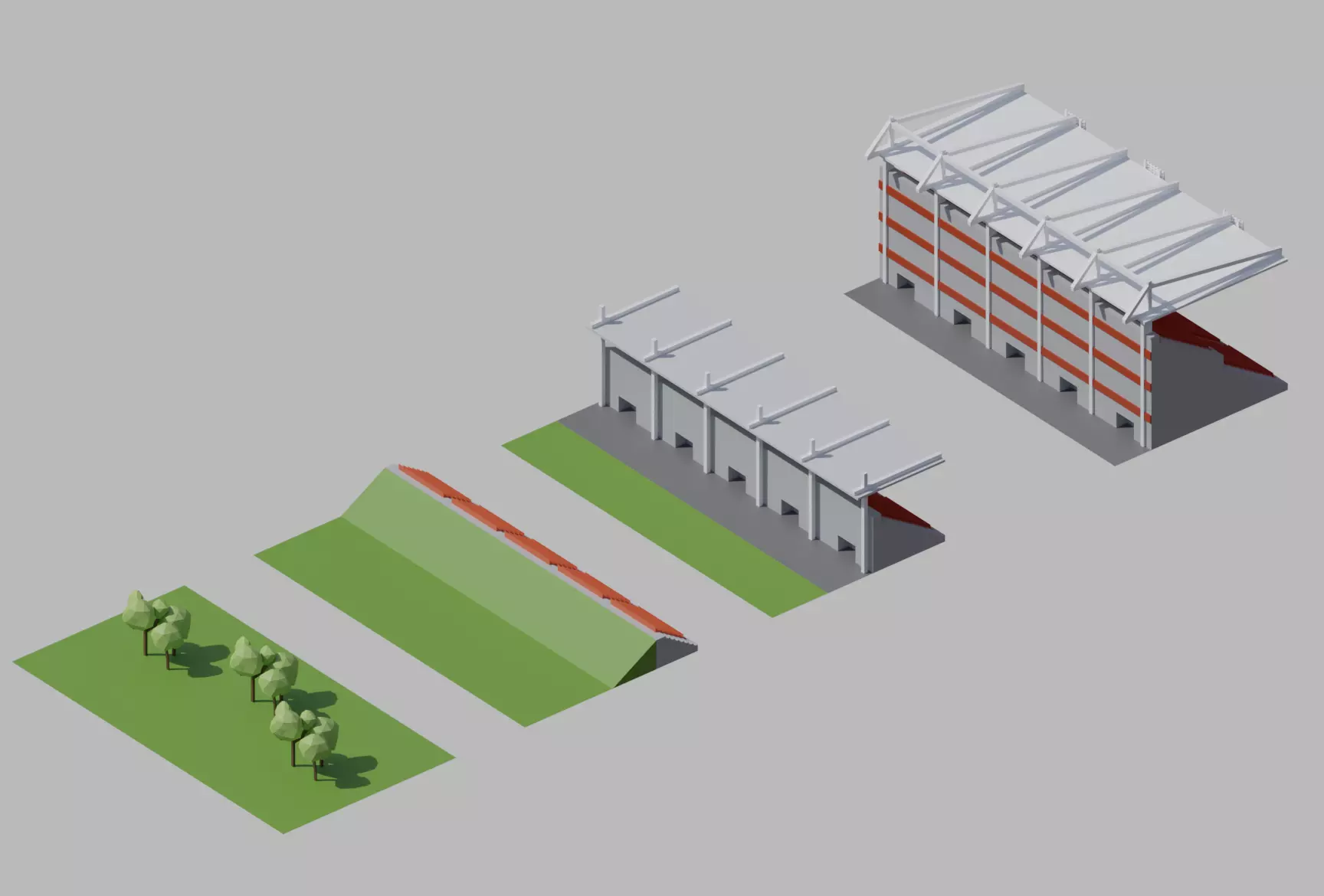 Stadium simple poly kit 5 levels Low-poly 3D model_0