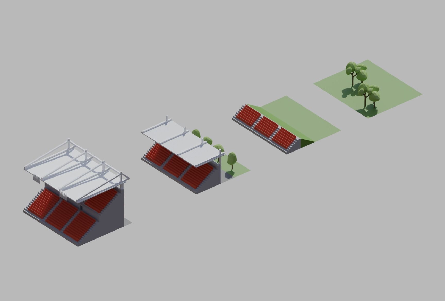 Stadium simple poly kit 5 levels Low-poly 3D model_18
