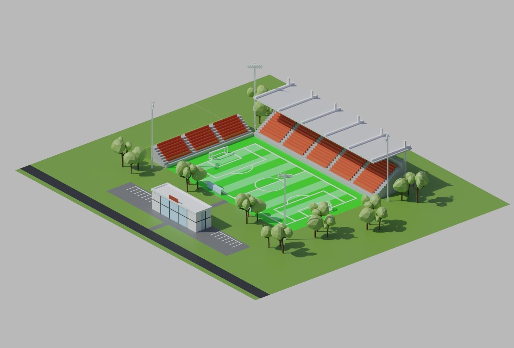 Stadium simple poly kit 5 levels Low-poly 3D model_21