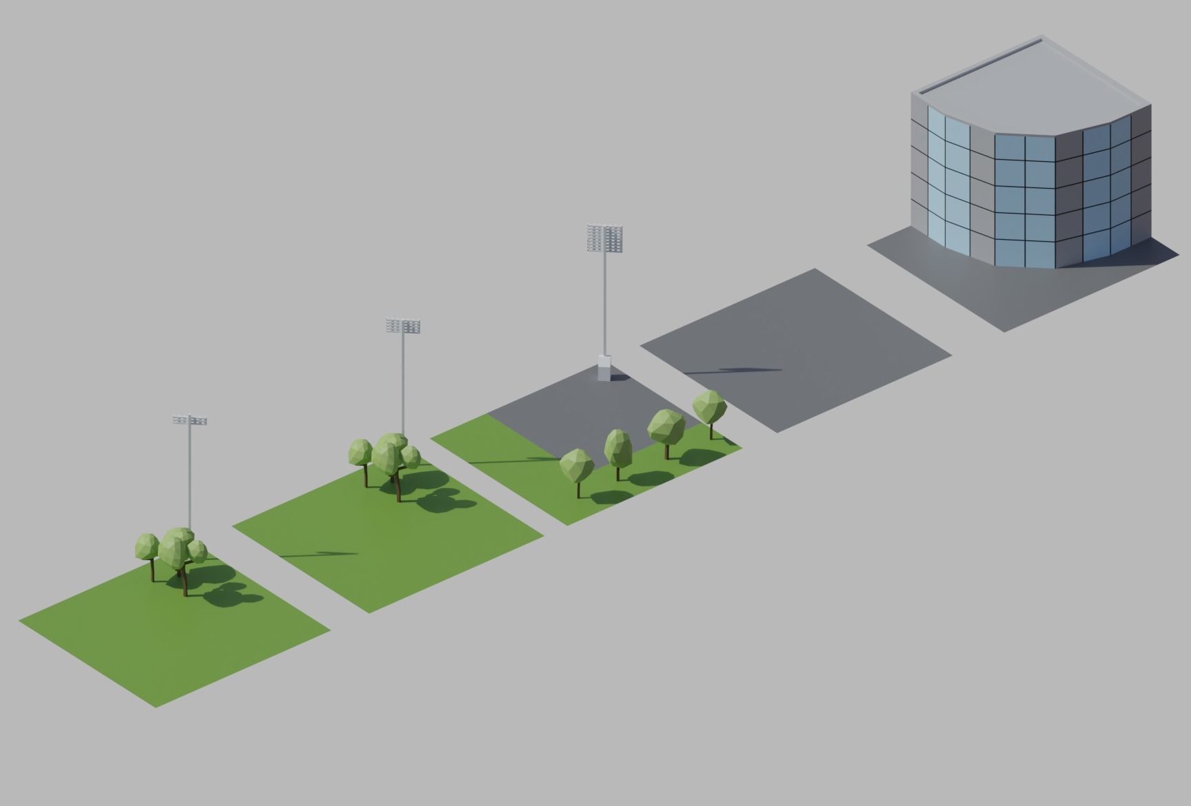 Stadium simple poly kit 5 levels Low-poly 3D model_19