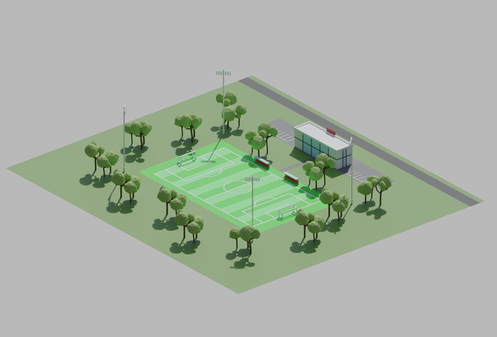 Stadium simple poly kit 5 levels Low-poly 3D model_3
