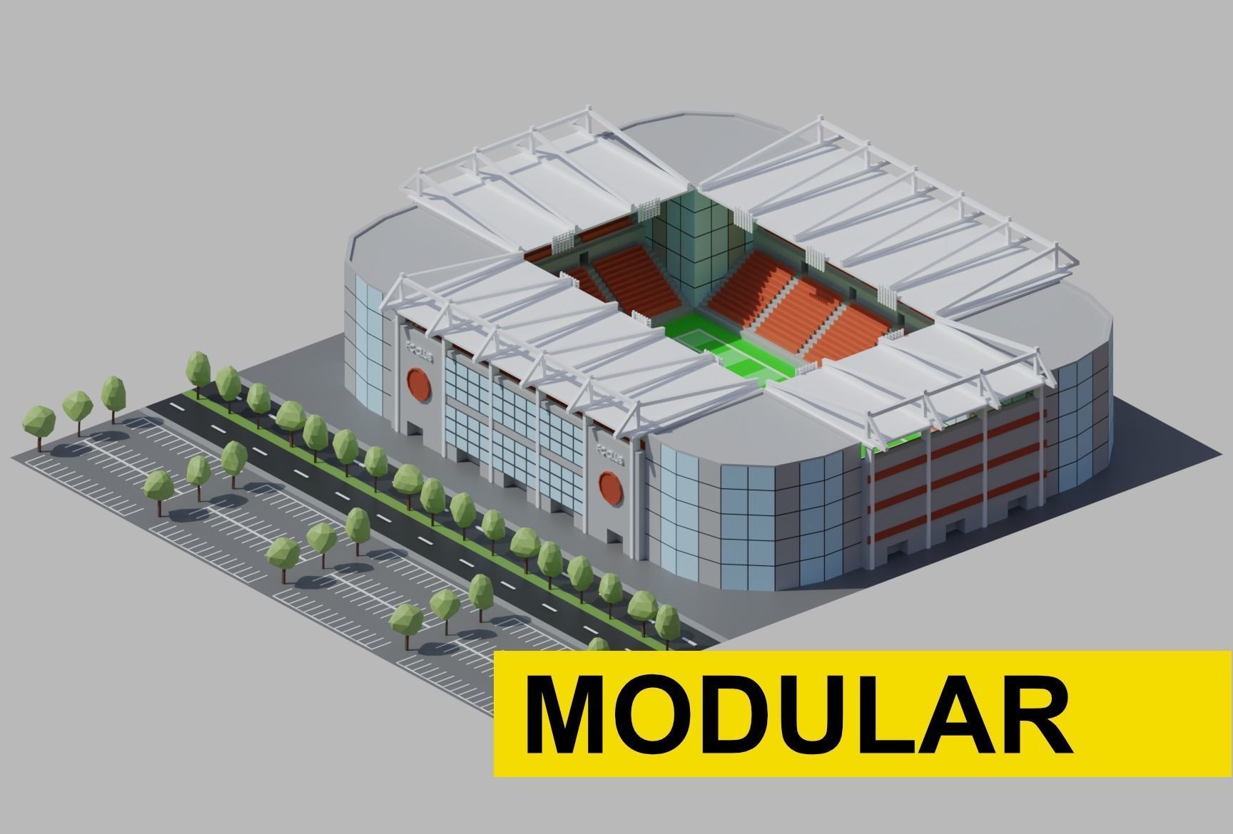 Stadium simple poly kit 5 levels Low-poly 3D model_1