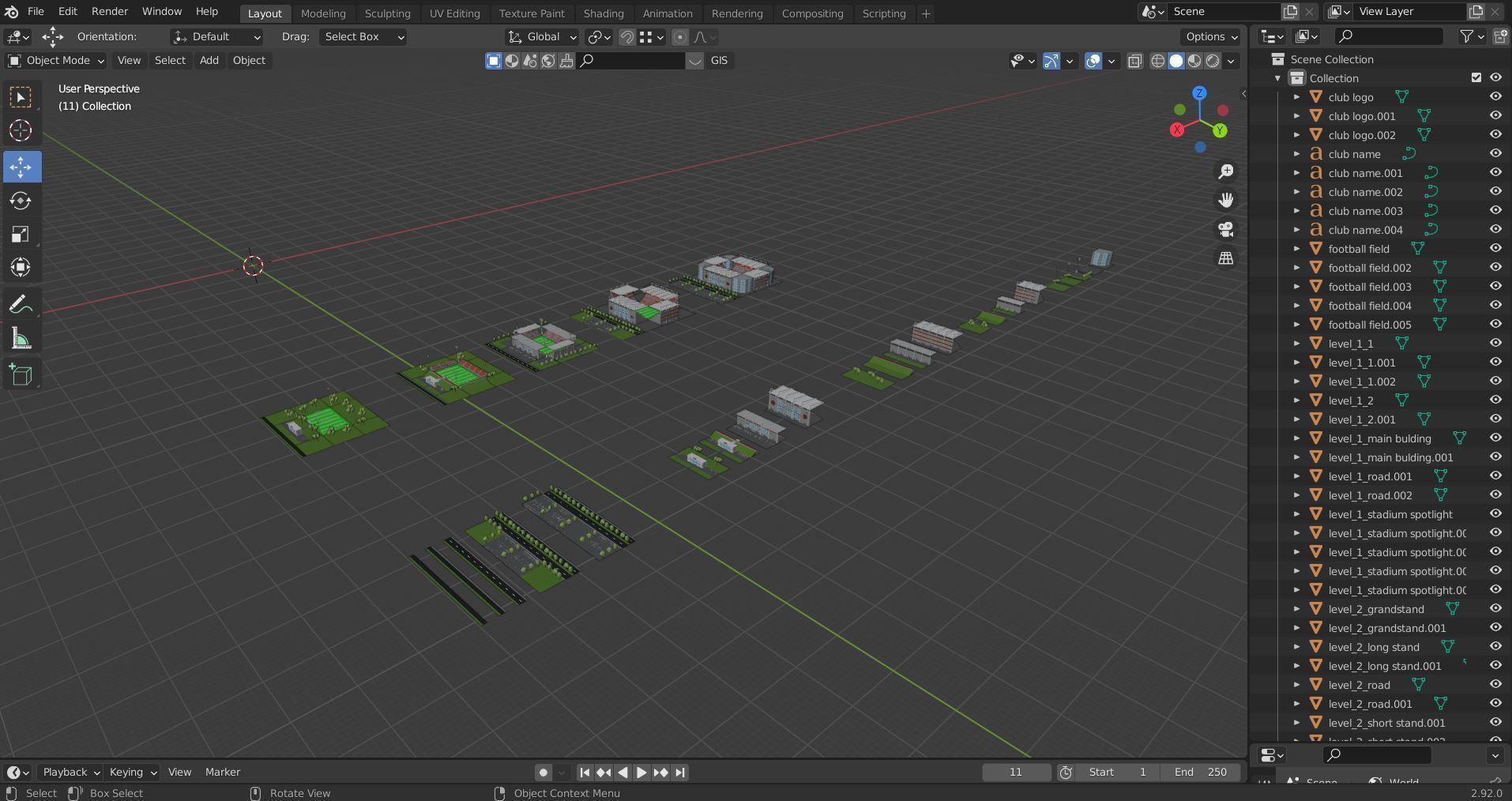 Stadium simple poly kit 5 levels Low-poly 3D model_22