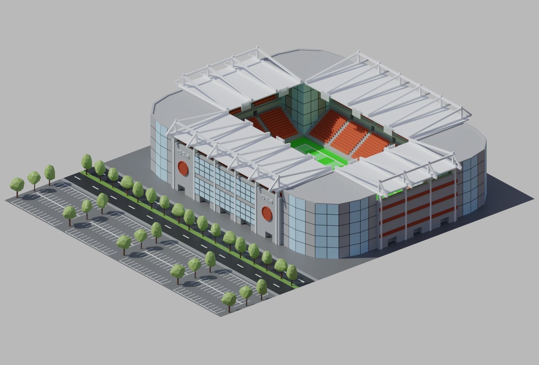 Stadium simple poly kit 5 levels Low-poly 3D model_10