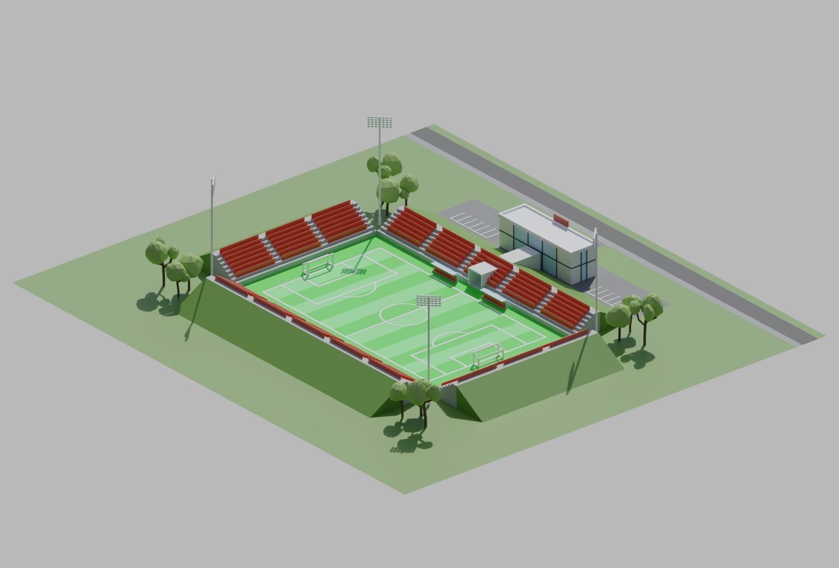 Stadium simple poly kit 5 levels Low-poly 3D model_5