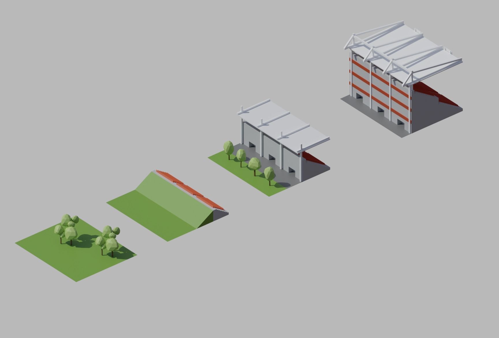 Stadium simple poly kit 5 levels Low-poly 3D model_17