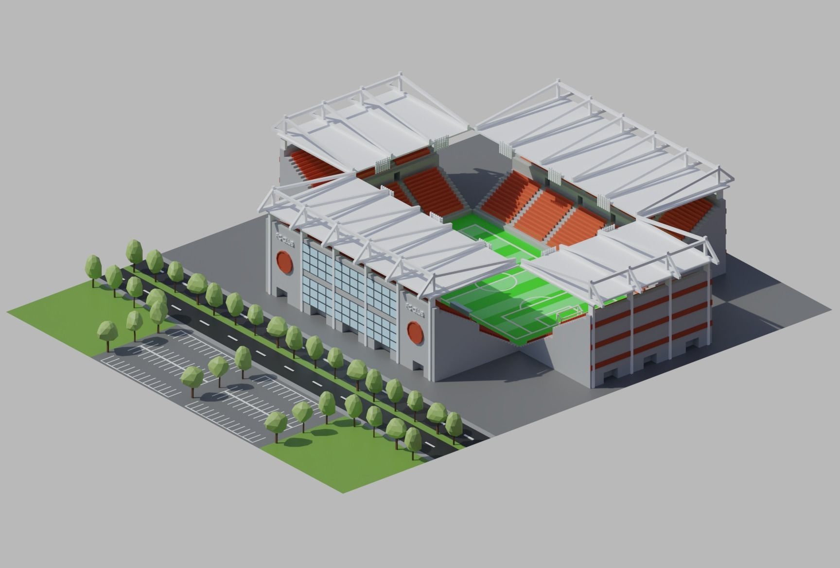 Stadium simple poly kit 5 levels Low-poly 3D model_8