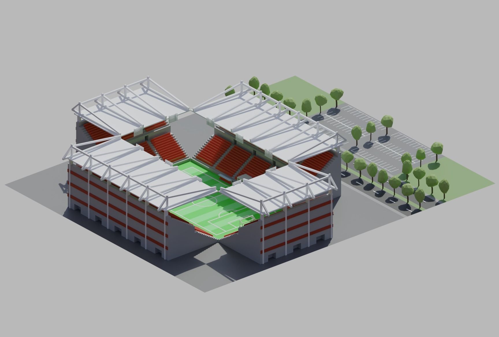 Stadium simple poly kit 5 levels Low-poly 3D model_9