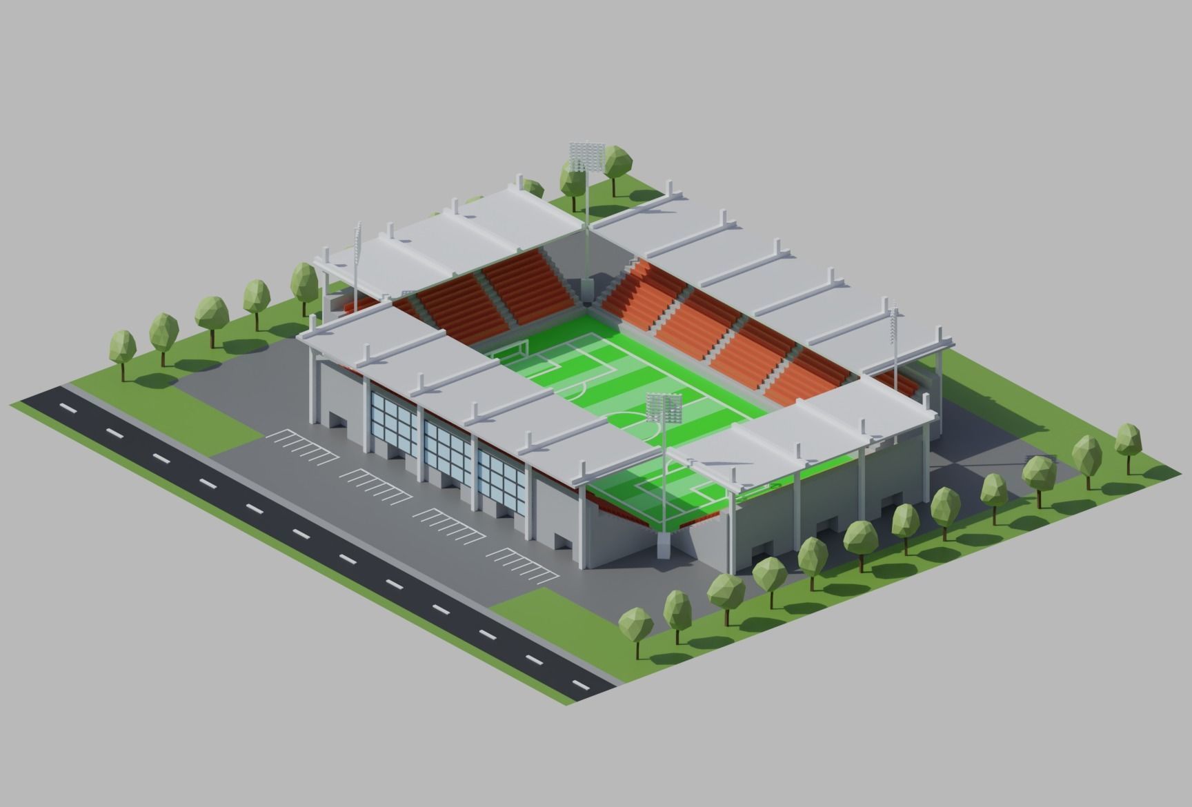 Stadium simple poly kit 5 levels Low-poly 3D model_6