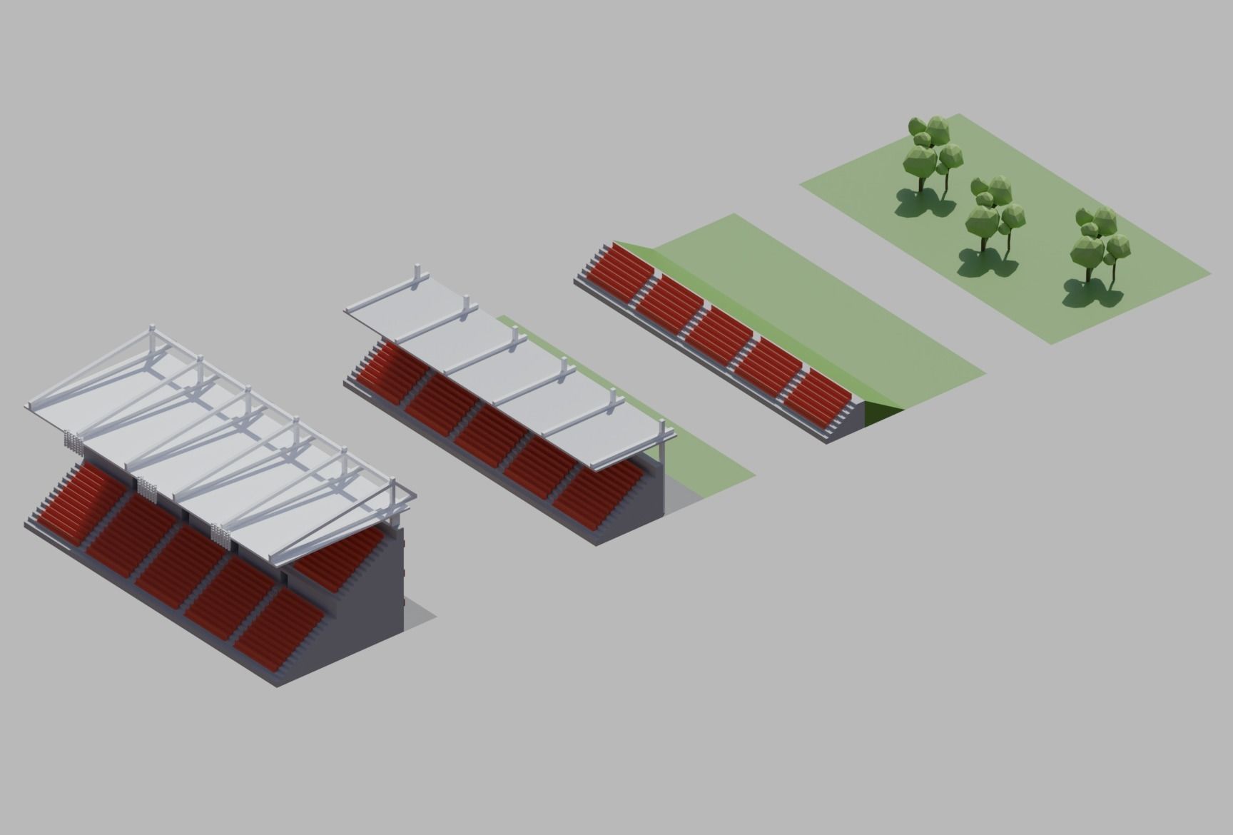 Stadium simple poly kit 5 levels Low-poly 3D model_16