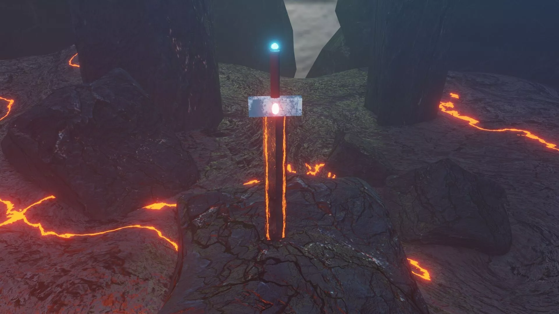 Medieval sword in ruins with lightning and animated 3D model