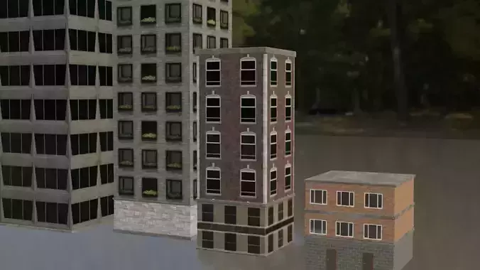 basic model of 3 buildings for mobile games 