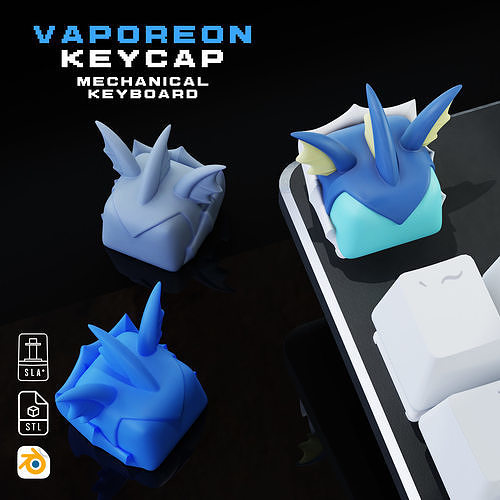 Vaporeon Pokemon - Keycap 3D mechanical keyboard - Eeveelutions 3D print model