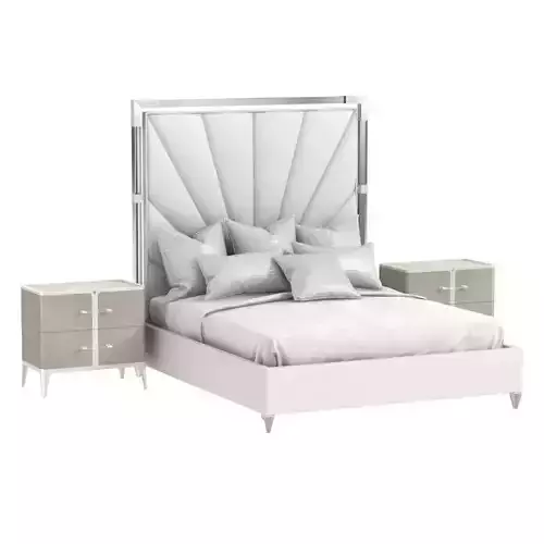 Michael Amini LANTERNA Upholstered Bed and nightstand 3D model