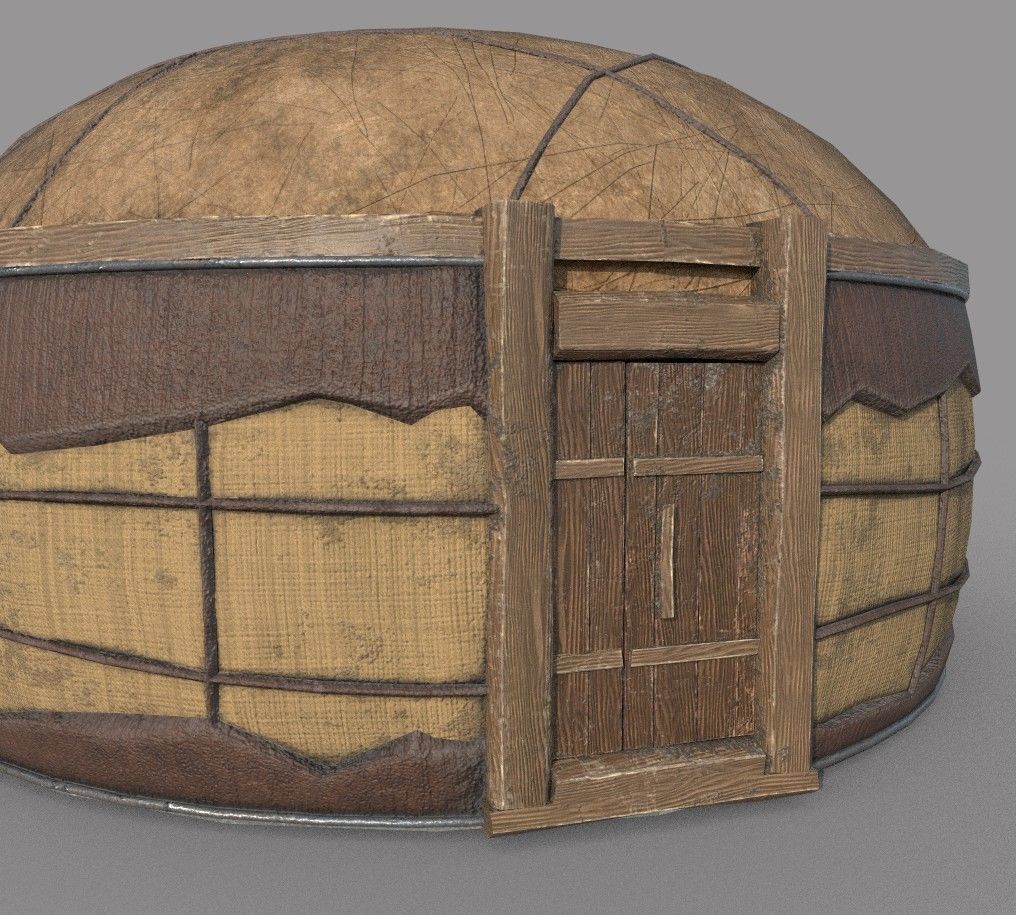 Old Mongolian Yurt and Interior Low-poly 3D model_4