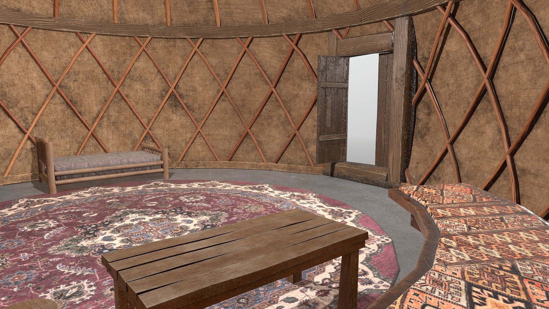 Old Mongolian Yurt and Interior Low-poly 3D model_18