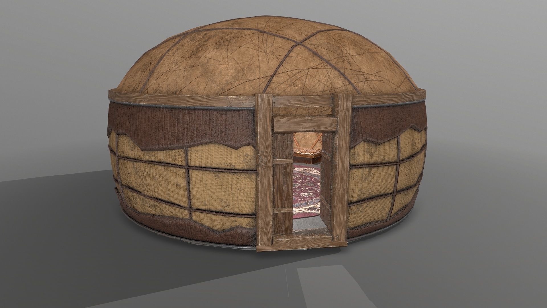 Old Mongolian Yurt and Interior Low-poly 3D model_17
