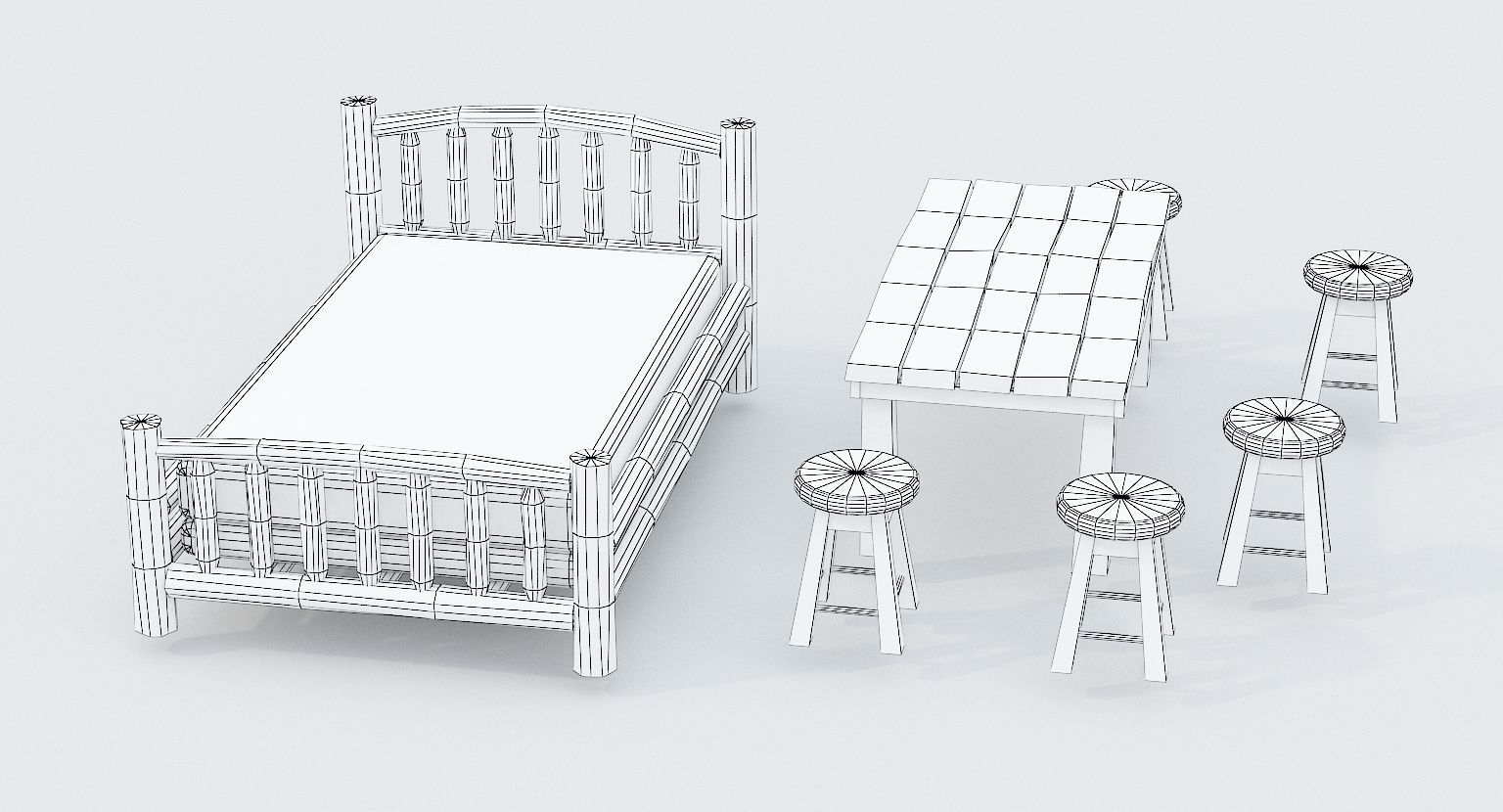 Old Mongolian Yurt and Interior Low-poly 3D model_23