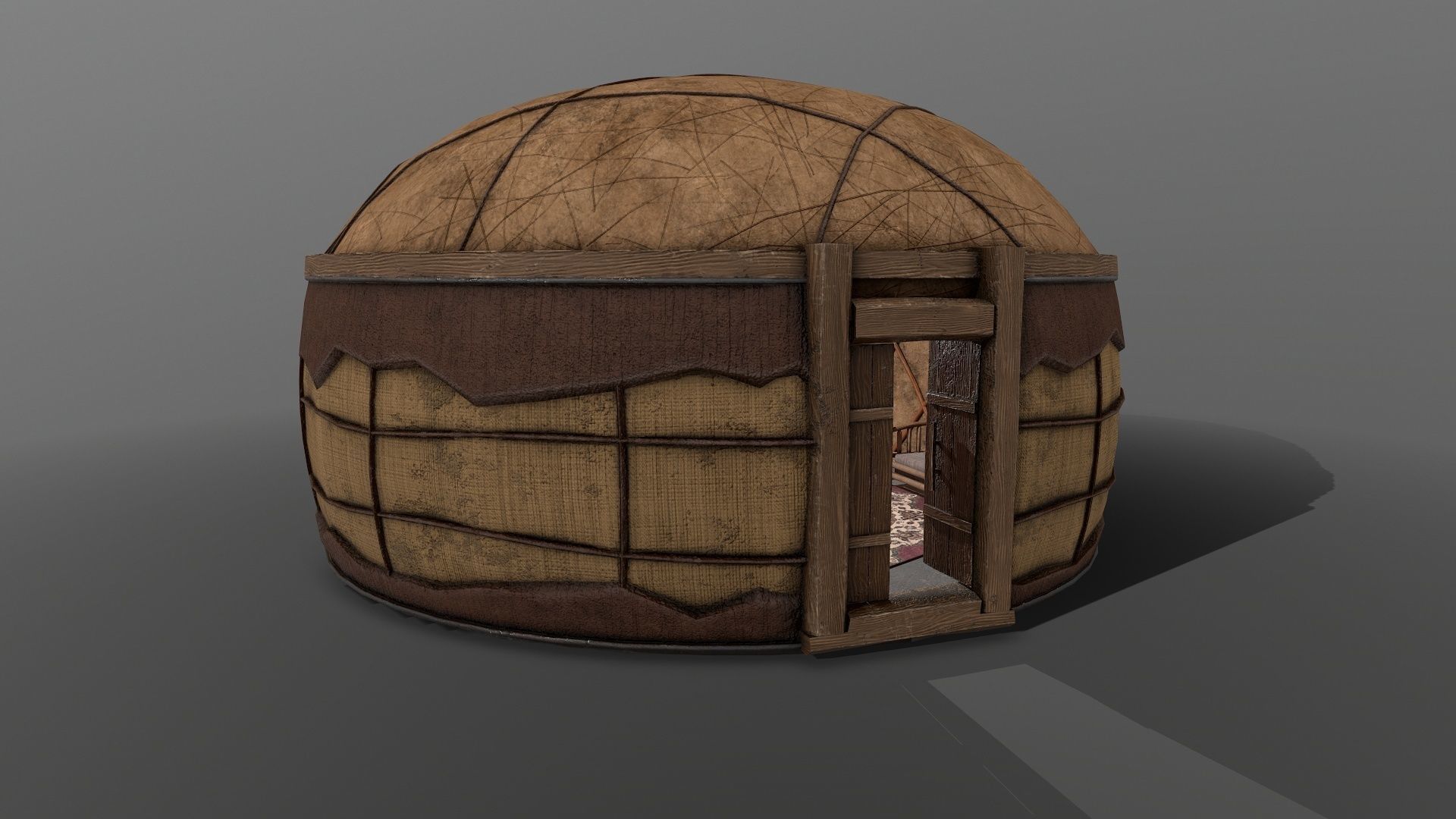 Old Mongolian Yurt and Interior Low-poly 3D model_16