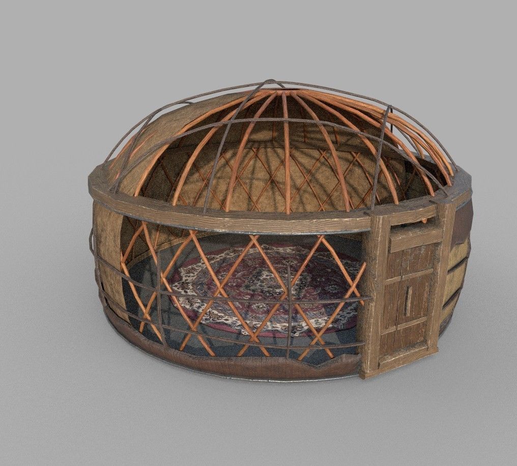 Old Mongolian Yurt and Interior Low-poly 3D model_3