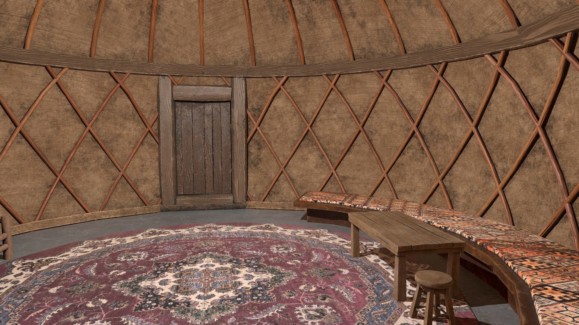 Old Mongolian Yurt and Interior Low-poly 3D model_14