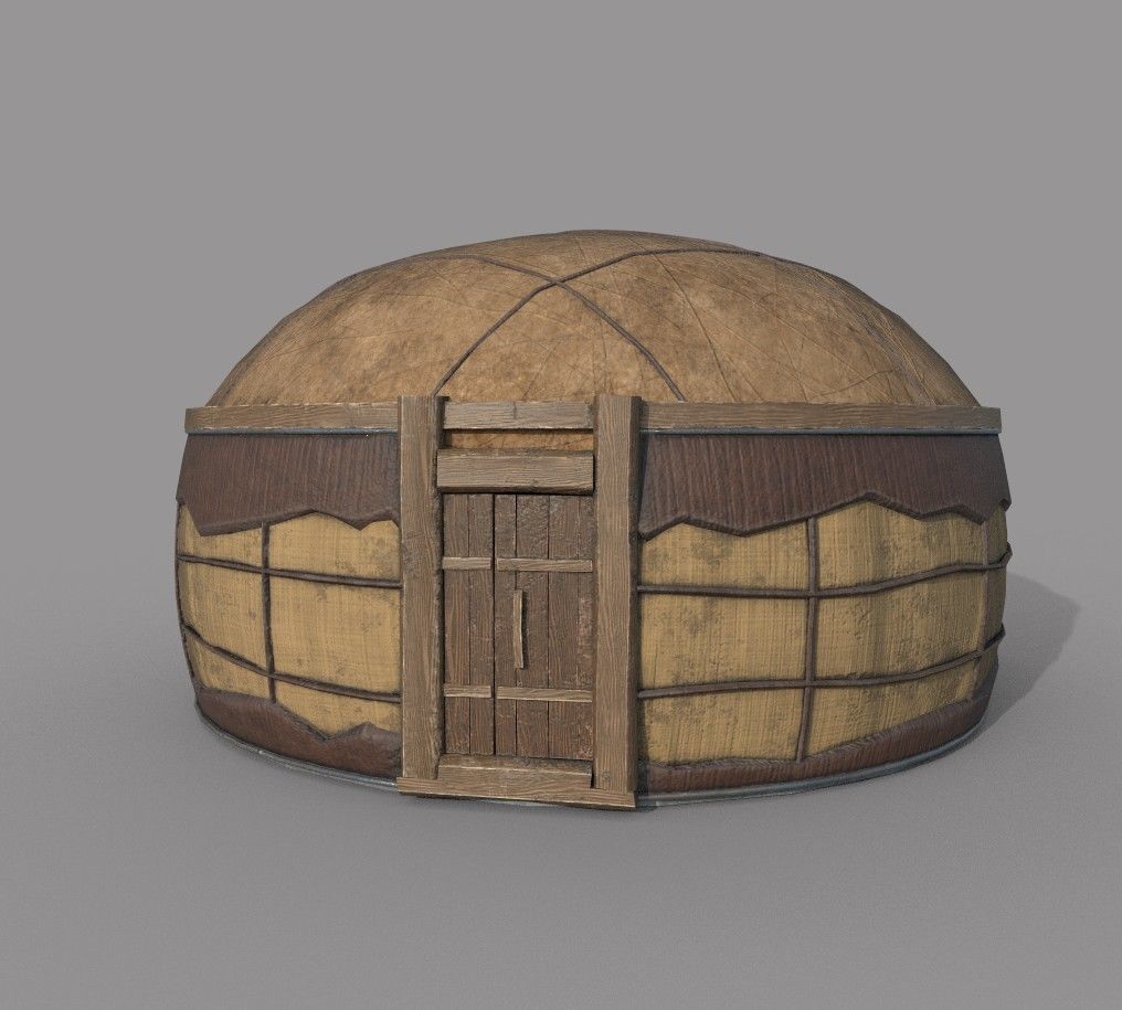 Old Mongolian Yurt and Interior Low-poly 3D model_2