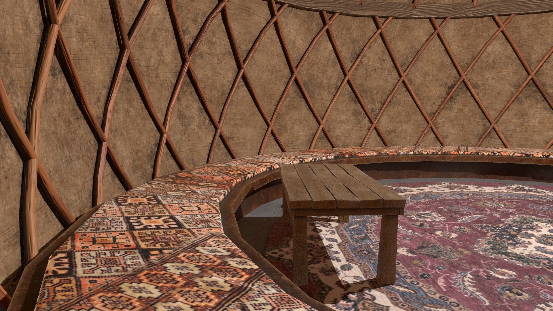 Old Mongolian Yurt and Interior Low-poly 3D model_11