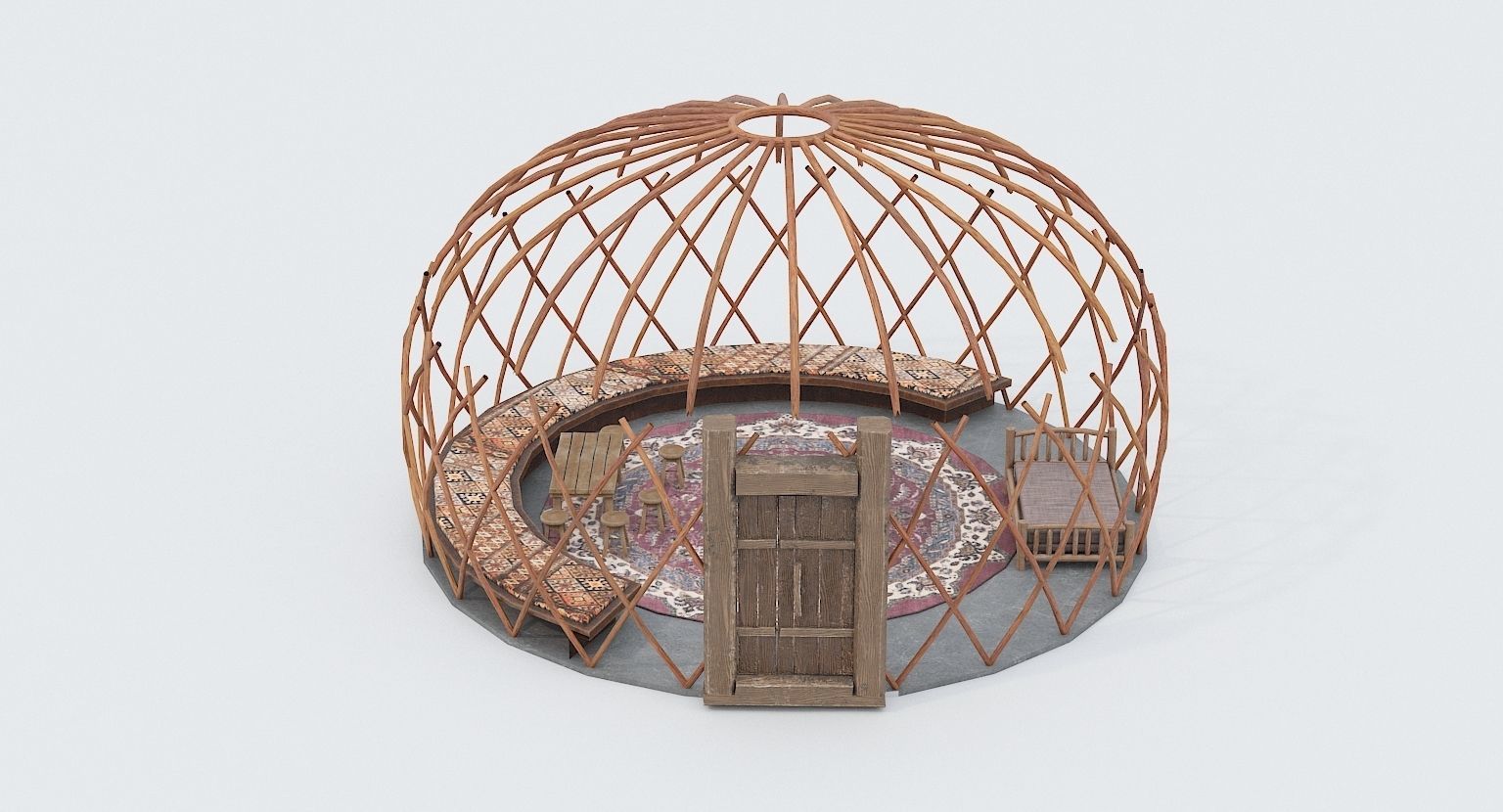 Old Mongolian Yurt and Interior Low-poly 3D model_20