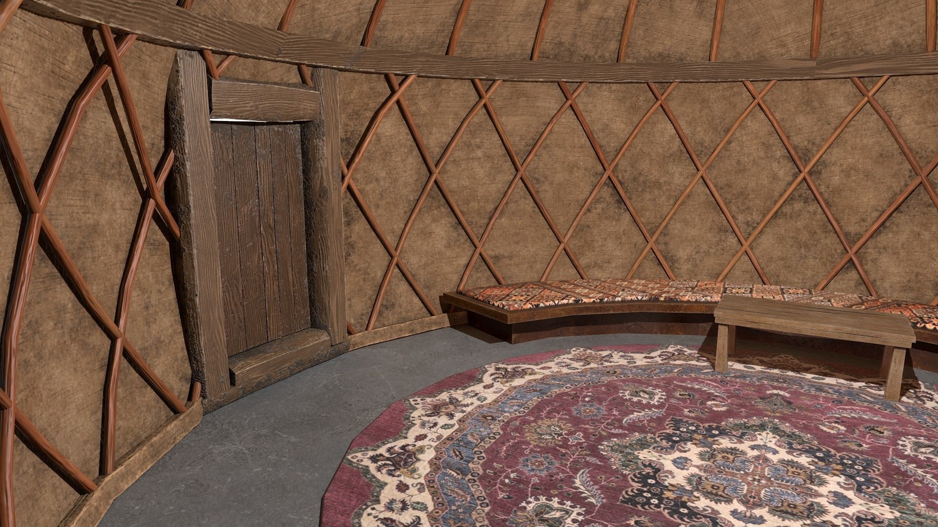 Old Mongolian Yurt and Interior Low-poly 3D model_10